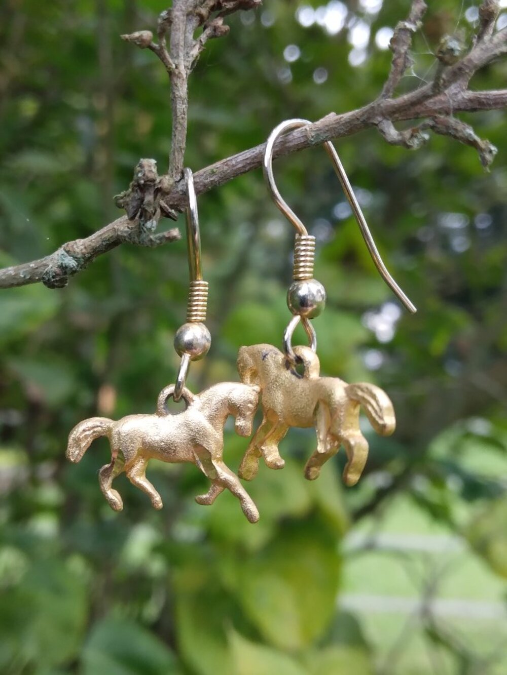 Vintage Horse Gold Tone Shepherd Hook Earrings